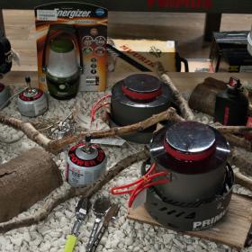 Display with burners and trangia at the Huntinglife Shop in Hedensted.